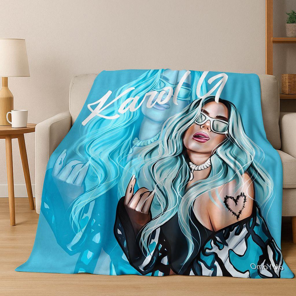 3D Karol G Singer Carolina G Art Flannel Blanket,Cozy Soft Throw Blanket for Home Bedroom Bed Sofa Picnic Office Cover Gift