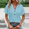 Women's Fashion Casual Solid Color Button V-neck T-shirt
