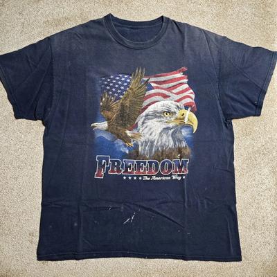 Vintage Y2k Ausgebleichtes Amerikanisches Flagge Weißkopfseeadler T-Shirt Herren XL Grunge Dadcore Skate