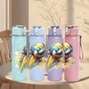 1PC Colorful Volleyball Pattern 750ml Color Plastic Sports Water Bottle Leakproof Flip Straw Lid Suitable for Sports Office Home Use