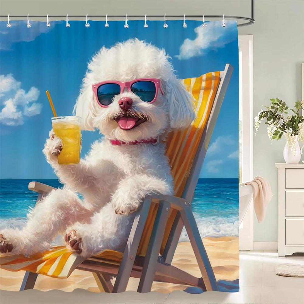 Individuality Creative Beach Animals Fabric Shower Curtain Bath Curtains For Bathroom Funny Cats And Dogs Home Decorate Curtain