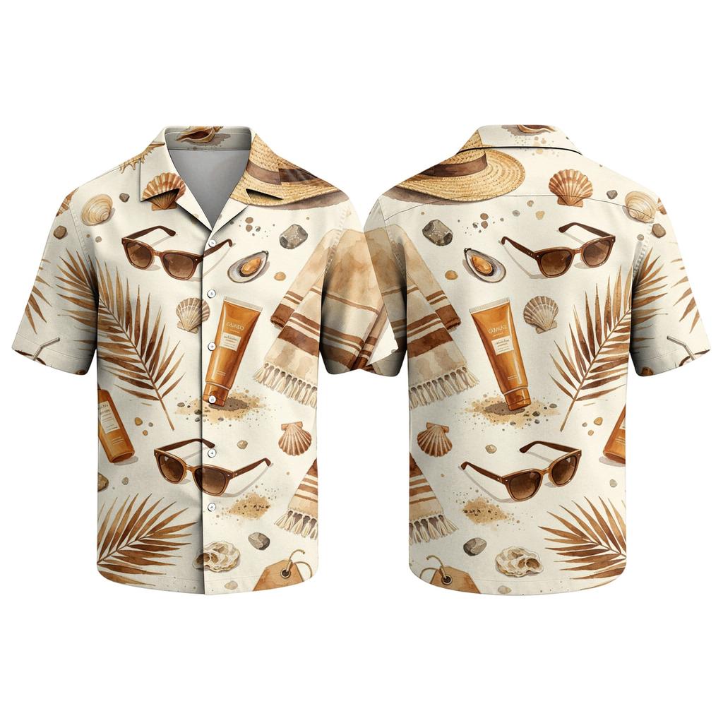 Men's Hawaiian Print Short Sleeve Button Down Shirt with Collar for Casual Summer Wear