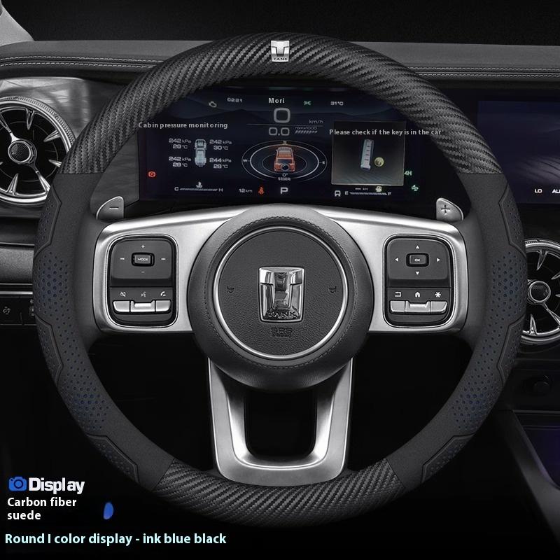 For Great Wall TANK 300 400 500 700 Carbon fiber Suede Microfiber Leather Anti-slip Car Steering Wheel Cover Auto Accessories