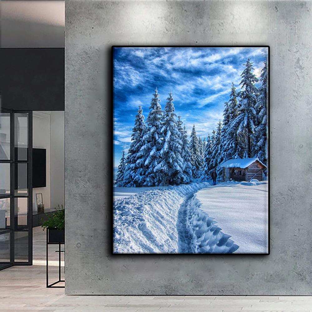 Popular 5D Diy Cross Stitch Snow Scene Painting Full Drill Cross-Stitch Crafts Kit Wall Sticker Home Decor