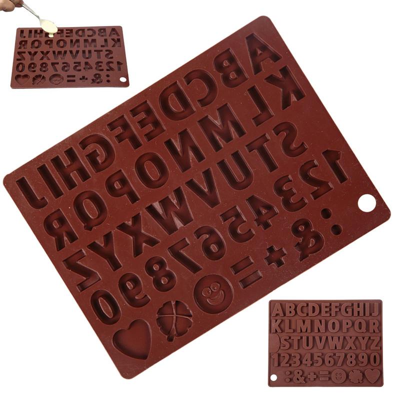 English Letter Silicone Chocolate Mold Alphanumeric Candy Biscuit Jelly Ice Baking Mould Cake Decor Soap Candle Making Set Gifts