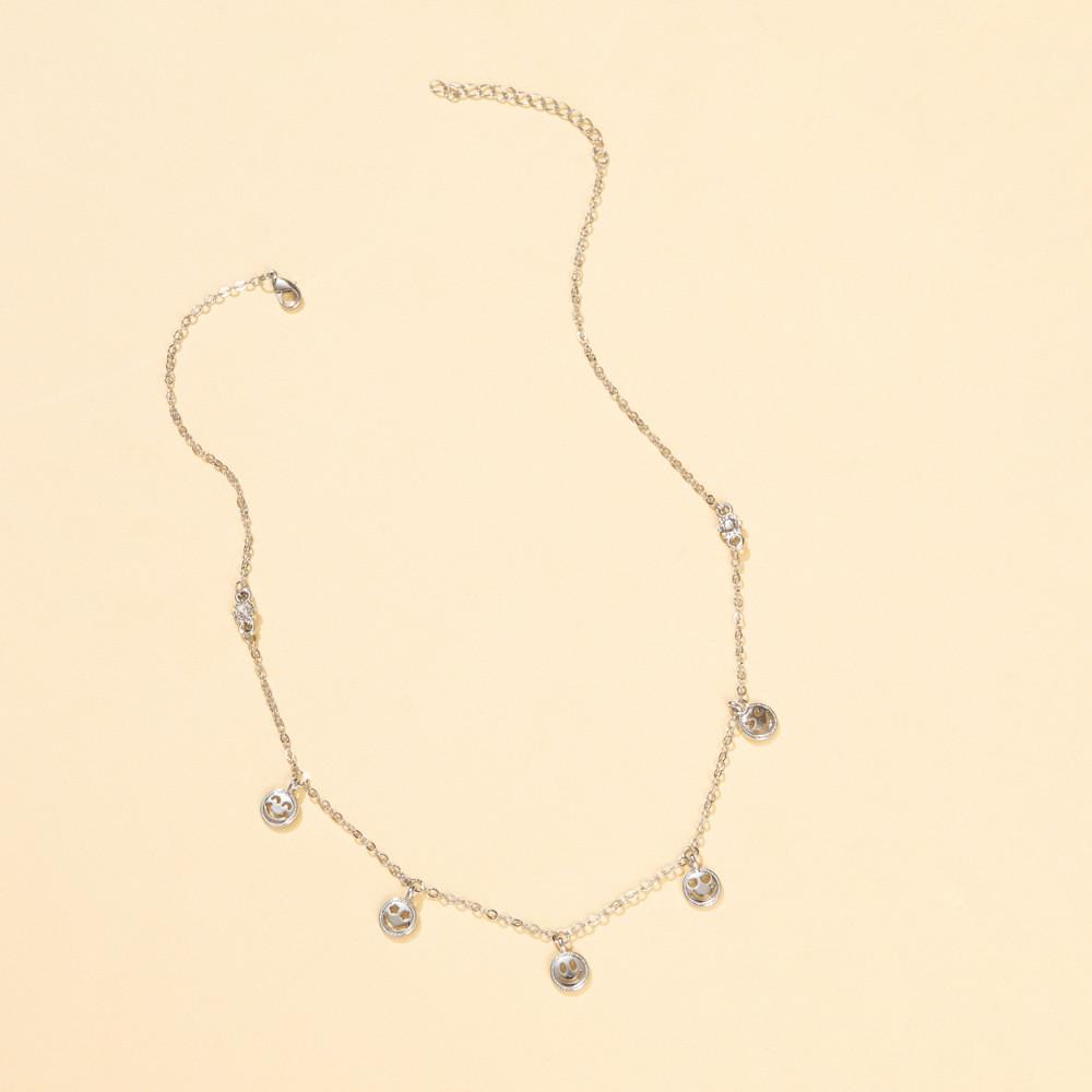 Trendy Geometric Alloy Smiley Face Pendant Necklace In Elegant Gold And Silver Tones