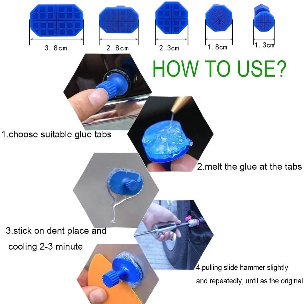 Car Dent Puller T Dent Repair Tools Auto Repair Sheet Metal Slide Hammer Reverse Hammer Tabs Glue Kit Hail Pit Paintless Remover