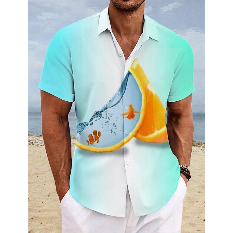 New Beach Men's Short Sleeved Music Print Polo Collar Button Shirt Outdoor Leisure Fashion Street Men's High Quality Top