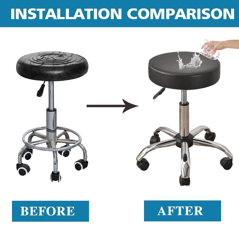 1pc Waterproof Round Stool Cover Stretch PU Leather Bar Stool Covers All Inclusive Rotating Chair Seat Slipcover Home Hotel