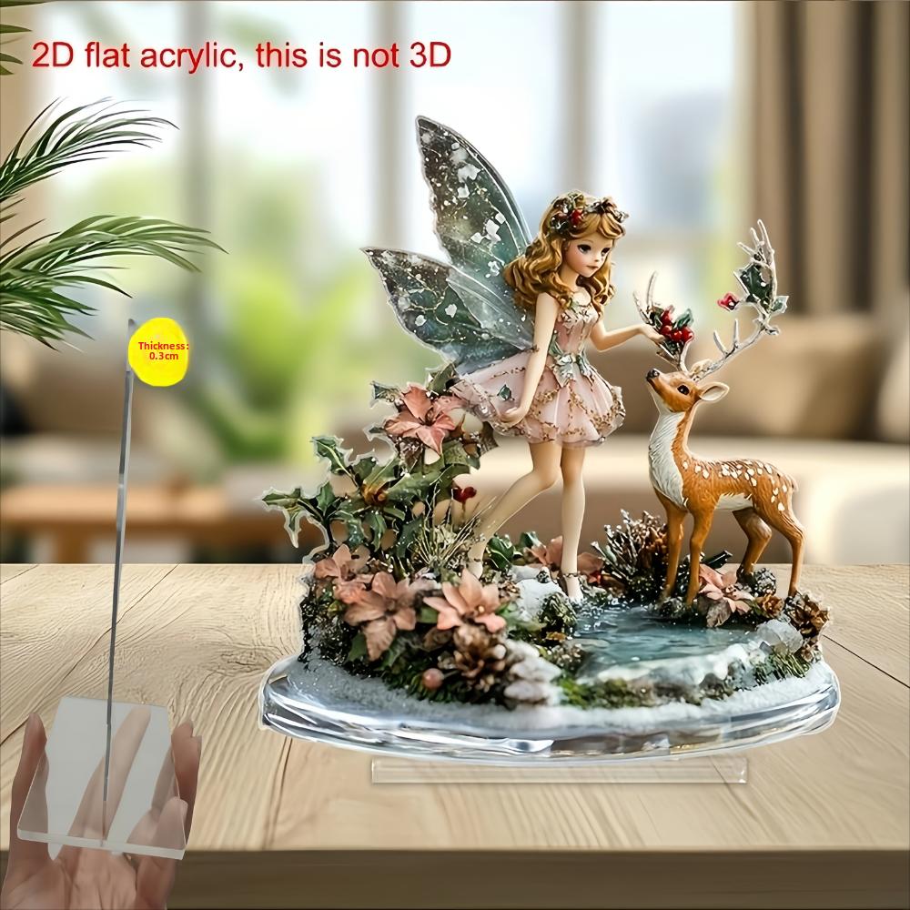 Fee und Reh 2D Flachacryl, Ornament, Tischdekoration, Geeignet für Büro, Wohnzimmer, Party, Weihnachten, Halloween