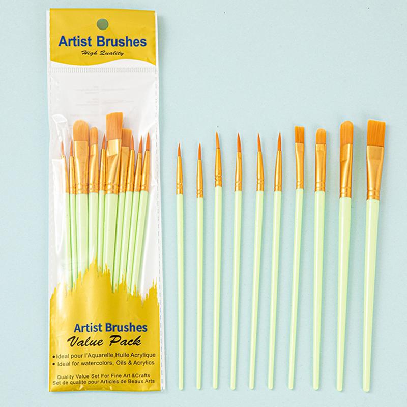 Zestaw 10 sztuk Wielofunkcyjny Pędzel do Akwareli Plastikowy Trzonek Artystyczne Malowanie Akwarela Gwasz Pędzel Olejny Włosie Nylonowe Haczyk Linia Pędzel Olejny