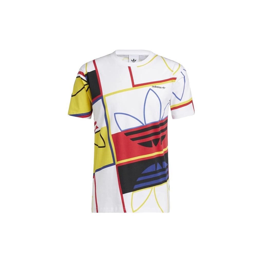 Adidas Originals Trefoil Contrast Full Print Logo Sport Crew Neck T-Shirt Men Tops White H31315