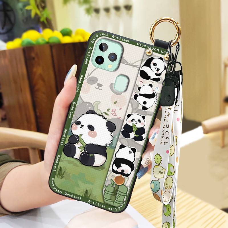 Silicone Protective Phone Case For Oukitel C22 Cartoon Wristband Fashion Design Anti-knock Panda Phone Holder Kickstand