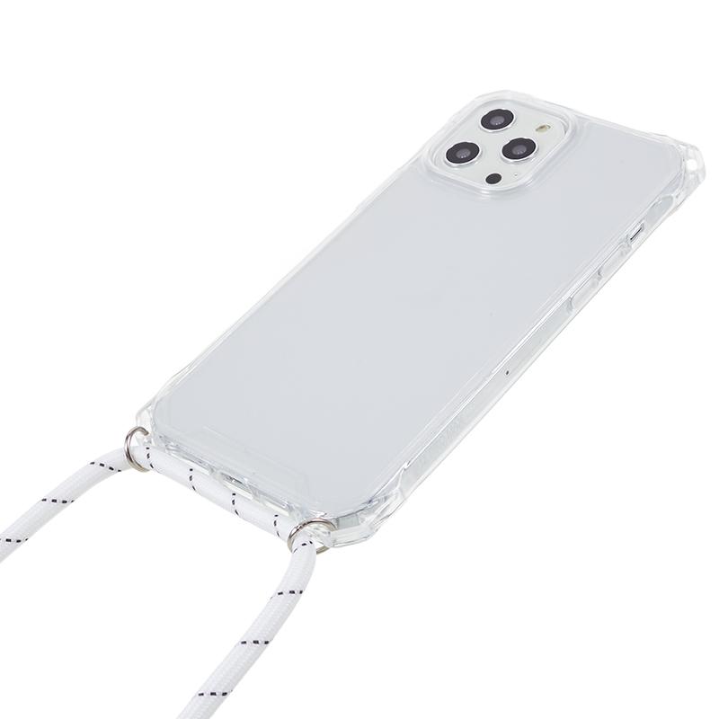 

For iPhone 12/12 Pro Acrylic+TPU Clear Phone Case Four Corner Anti-Collision Protection Cover with Lanyard Transparent Frame