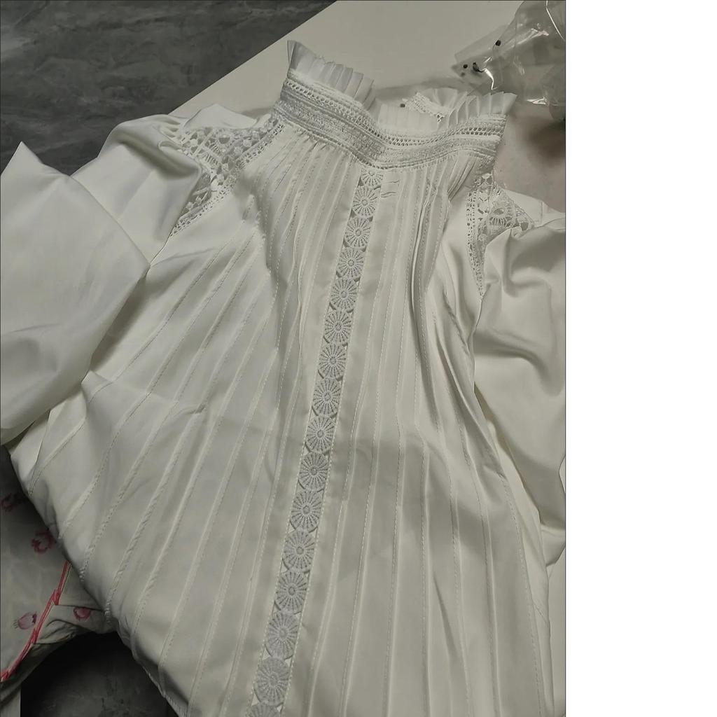 Dámská košile se stojacím límečkem na jaro a léto High-end Sense of White s nafouknutým rukávem