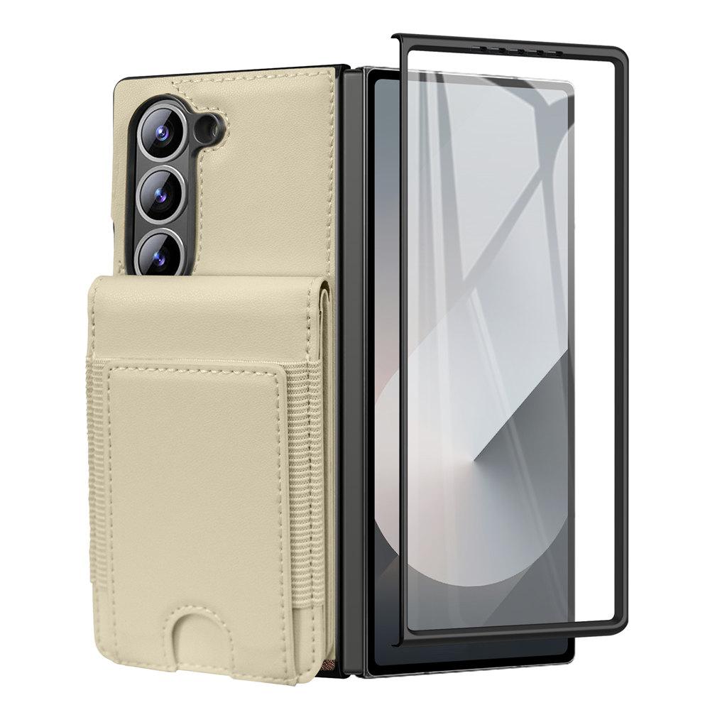 Kickstand Credit Cards Leather Phone Case For Samsung Galaxy Z Fold 7 Fold 6 5 4 3 Wallet Tempered Glass Film Back Cover