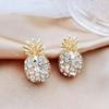 Korean Style Pineapple Rhinestone Stud Earrings, S925 Sterling Silver, Trendy and Fresh Women's College Style.