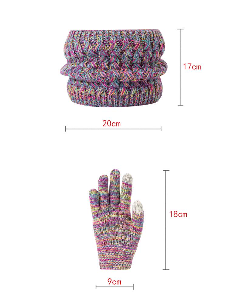 3pc3-12Y Children's Hat, Scarf and Glove Set, Children's Thickened Winter Hat with Snowflake Color Pattern Knitted Cap