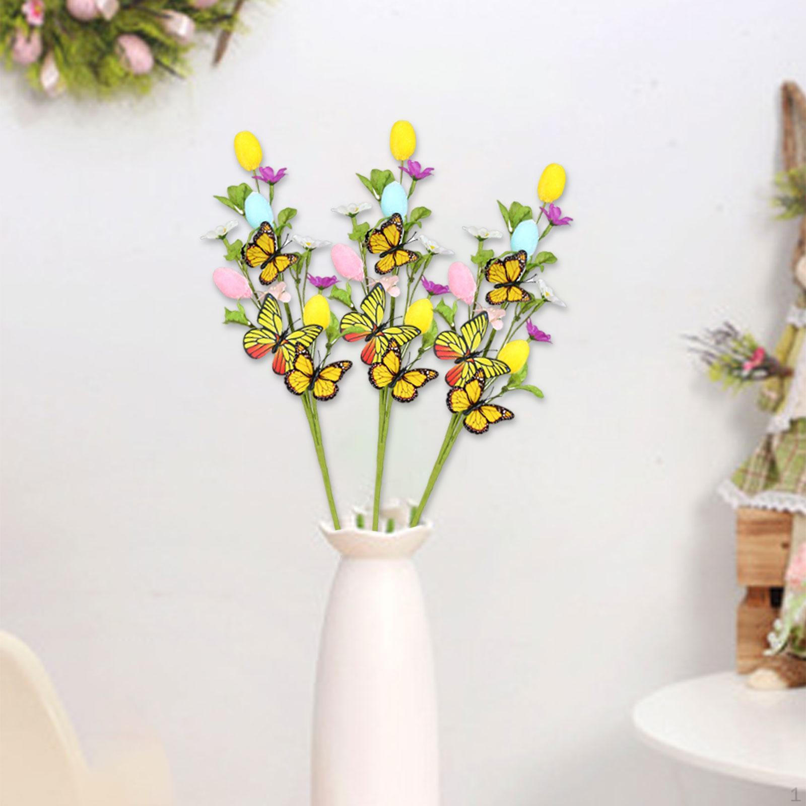 

3 Pieces Artificial Egg Flower Picks Durability with Eggs And Butterflies