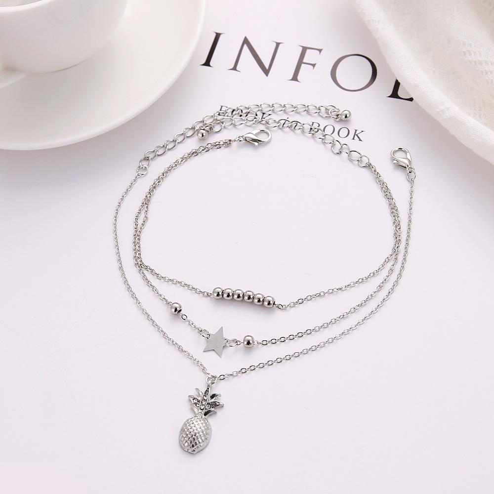 Golden/Silver Ankle Chain Pineapple Pendant Anklet Beaded Summer Beach Foot Jewelry Fashion Style Anklets for Women