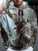 Men's Anime Dual-Sword Fighting Print Hoodie - Relaxed streetwear style hoodie, suitable for everyday wear, casual wear, and themed events.