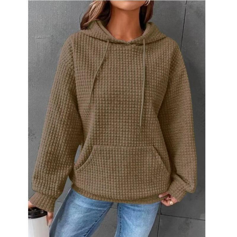 Autumn and Winter Women's Clothing Small Style Round Neck Hooded Long Sleeved Sweatshirt Solid Color Top for Women