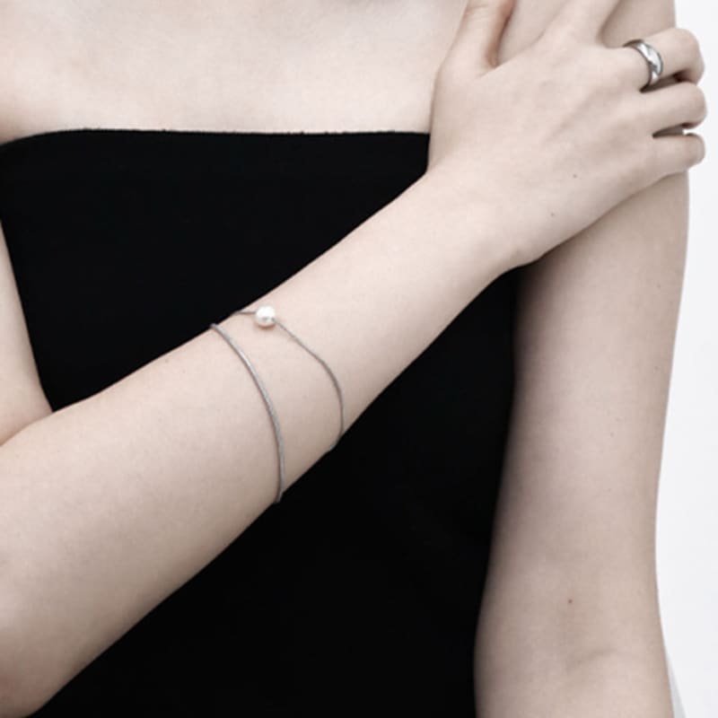 Baroque Stone Two Chain Pearl Bracelet