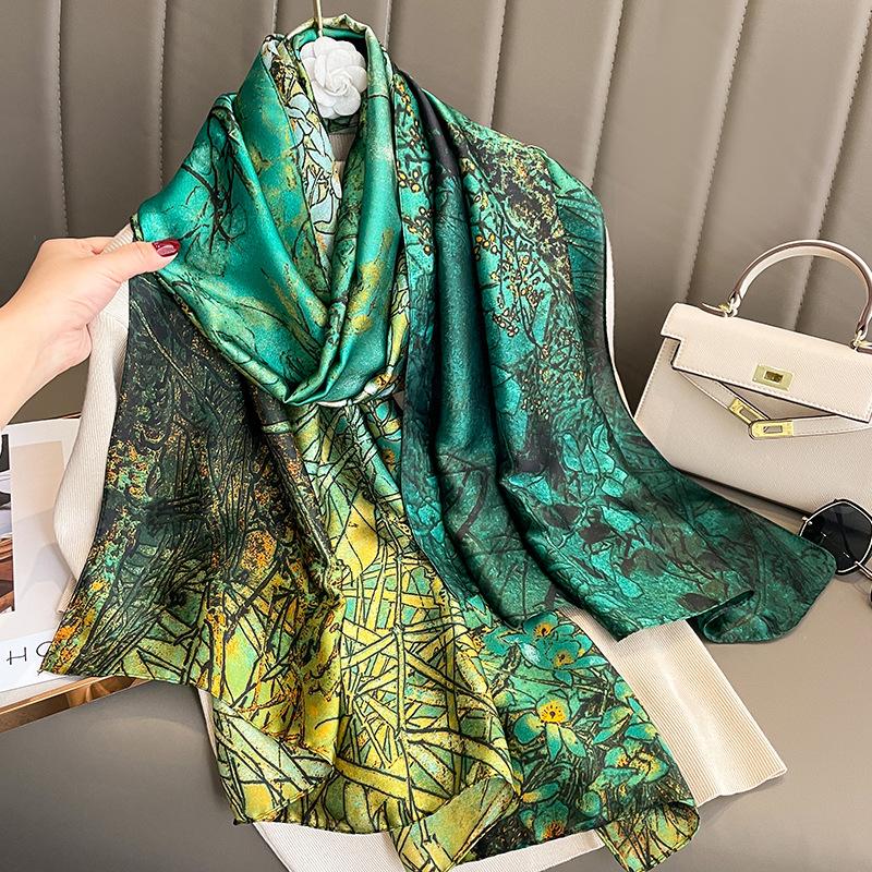 Women Scarf Silk Scarves Spring and Summer Fashion Printing Shawl Temperament Long Wrap Thin for Travel Warm Neck Sun Protection