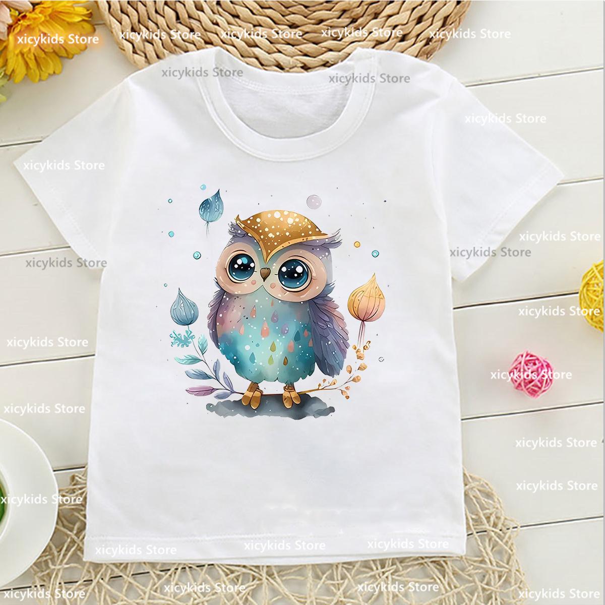 Girls Tshirt Cute Owl Cartoon Print Baby Tshirt Fashion Aesthetic Girls Pink Short Sleeved Top Funny Kids Tshirt Tops Wholesale 100