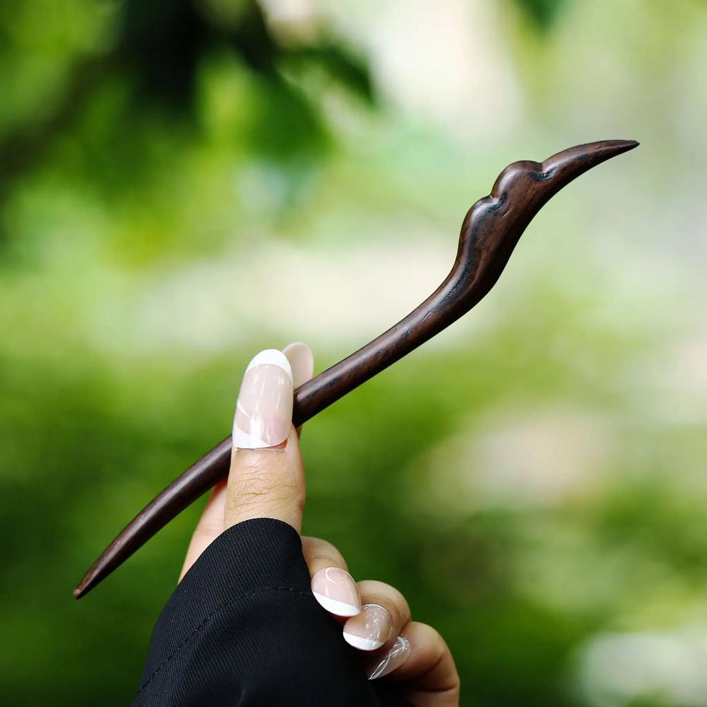 Retro Ebony Hairpin Chinese Antique Style Carved Hairpin Simple Temperament Qipao Hanfu Dished Hair Accessories for Women