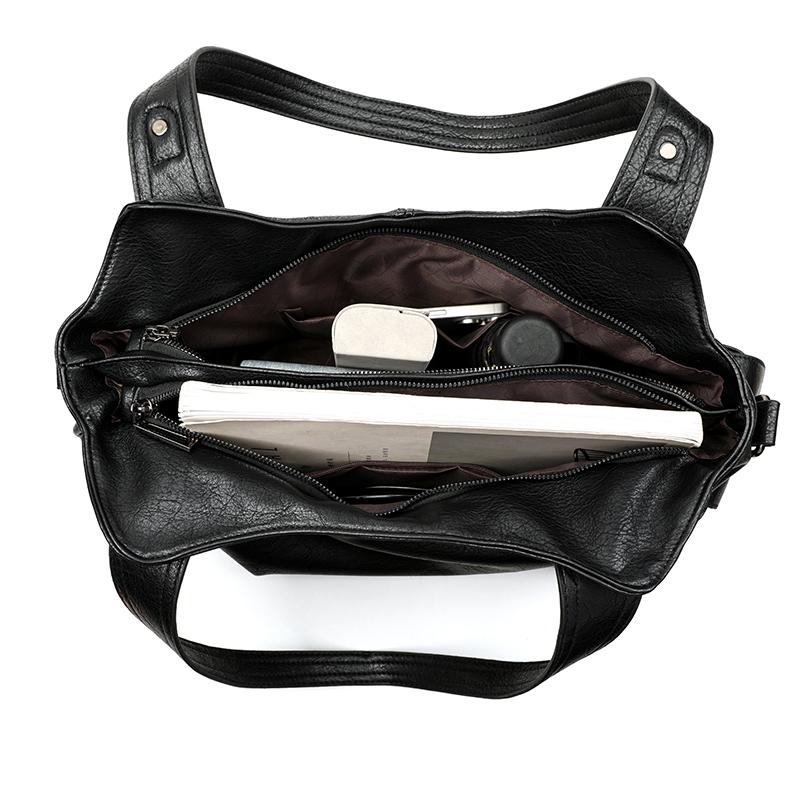 Women PU Leather Tote Shoulder Bag Large Capacity Multi Zipper Pockets Handbag Detachable Crossbody Strap Soft Vintage Casual Daily Shopping