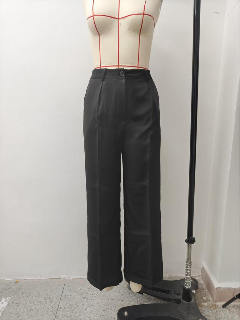 2025 Women's High-Waisted Solid Color Pleated Loose Long Pants