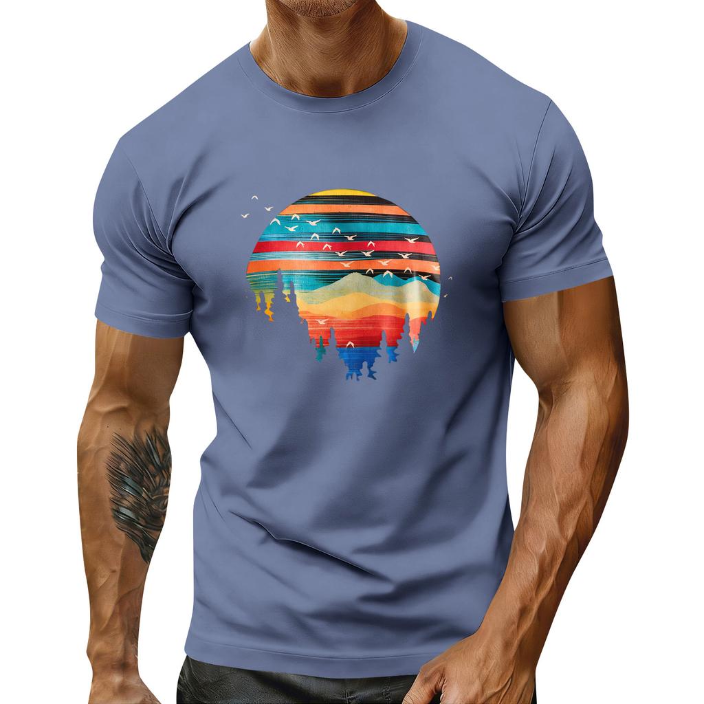 Pánské sváteční tričko s kulatým výstřihem a krátkým rukávem, ležérní sportovní top