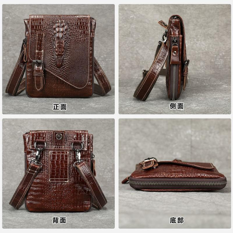 Casual Men's Genuine Leather Foreign Trade Bag Crocodile Pattern Small Shoulder Multifunctional Belt Wearing Mobile Waist