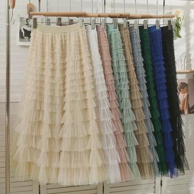 2023 Autumn/Winter A-Line Long Mesh Cake Skirt