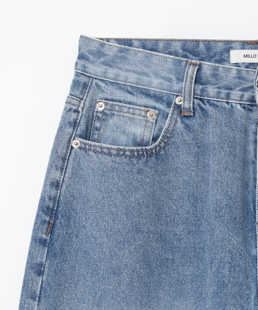 MILLO WOMEN Cutout Patch Wide Jeans [Mid Blue]