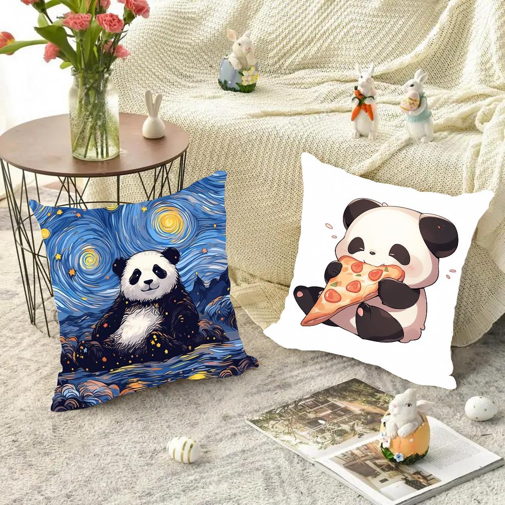 Animated Panda Pillow Case Square Pillow Bedroom Sofa Leisure Comfort Cushion Car Living Room Home Decoration 40X40