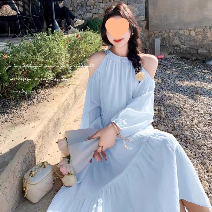 New French Gentle Wind Sweet Loose Beautiful Fairy Long Dress Seaside Vacation Wind Off-the-shoulder Dress Female