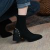 Autumn and Winter Suede Low Boots Round Head Rubber Sole Large Size Women's Boots Korean Version Sleeve Middle Heel Black Square Heel Short Boots