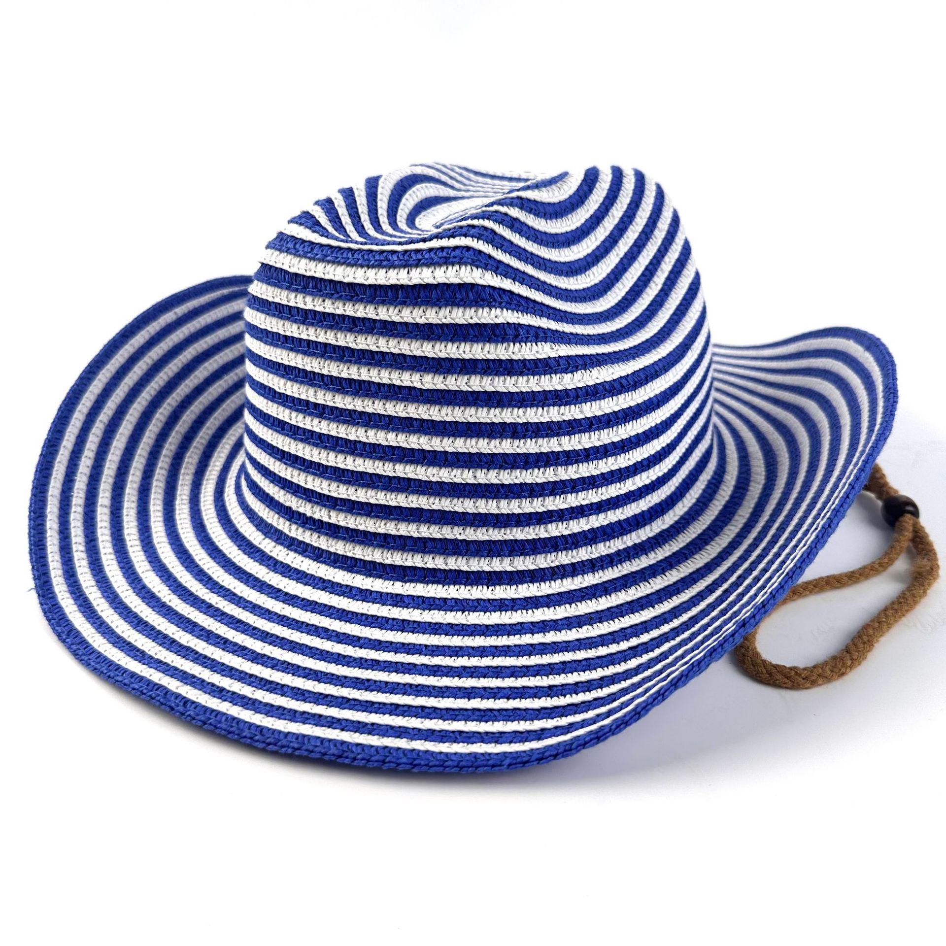 

Hot Sale Seaside Vacation Striped Denim Straw Hat Curved Brim Top Hat Foldable Sun Protection Visor Hat Jazz Hat 56-58cm