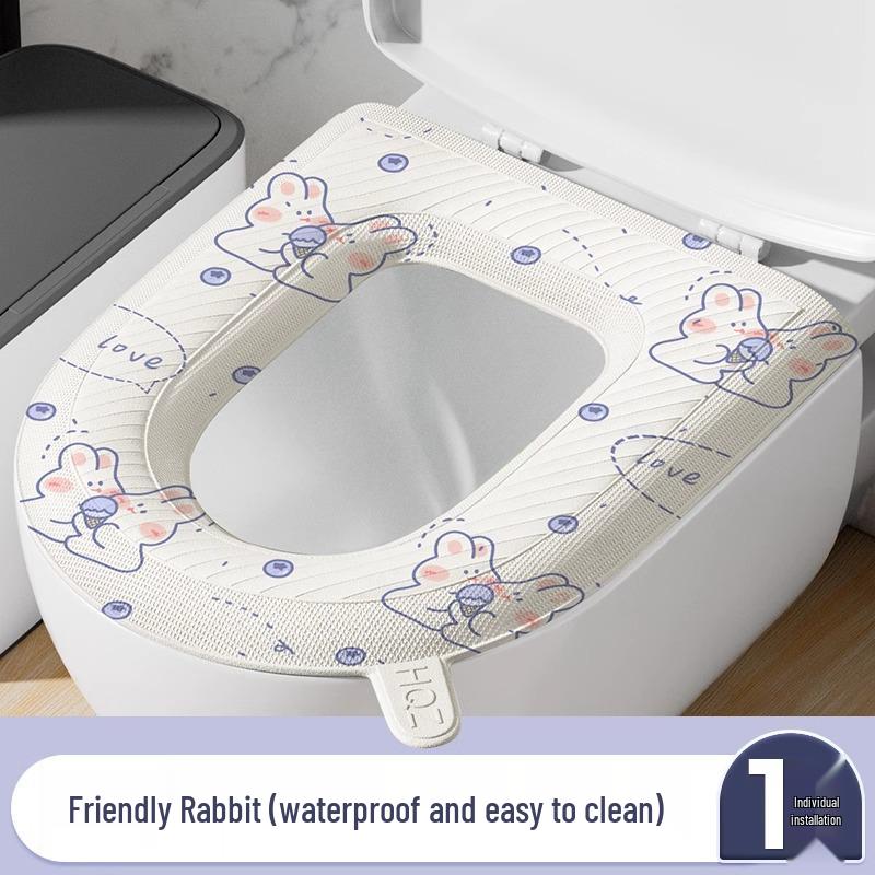 Cartoon Waterproof Toilet Seat Cover with Handle - Universal Four-Season Cushion