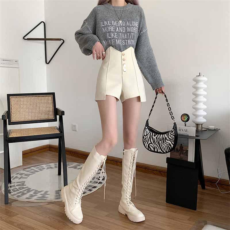 2024 Summer A-Line High-Waisted Button-Accent Wide-Leg Slimming Shorts
