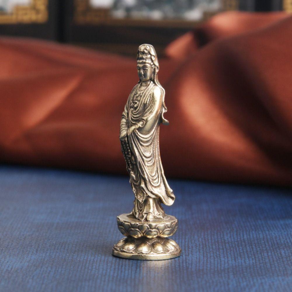 Lotus Guanyin Tathagata Buddha Statue Pure Brass Brass Buddha Sculpture  Office