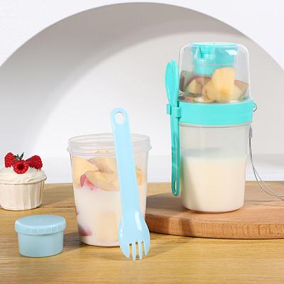 Tragbarer Salatbecher Doppelter Haferflockenbecher Joghurt Nuss Fettreduziert Gemüse Obst Box Becher mit Deckel Löffel Frühstücksbecher Lunchbox