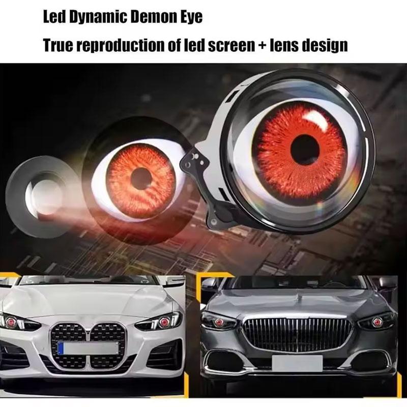 LED Car Dynamic Devil Eye Large Light 3-inch 33 Mode Car Light Remote Modification Eagle Eye 3D Lens Dynamic Pupils Headlight