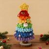 Crochet Christmas Tree Small Handmade Multi-layered Knitting Xmas Tree with Woodgrain Base for Winter Tabletop Home Room Party Decor
