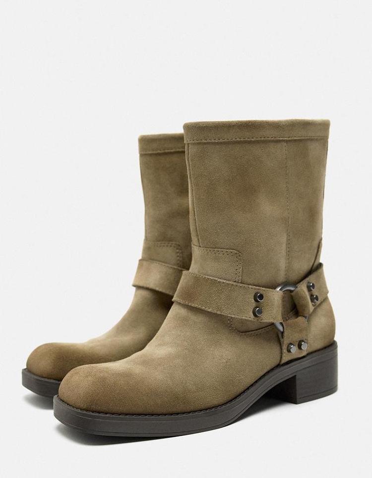 Vintage Maillard Belt Buckle Medium Boots Western Cowboy Boots Martin Boots Women's Autumn and Winter Thick Heel Square Head Short Boots