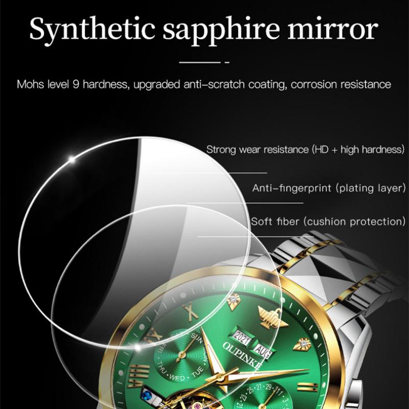 OUPINKE Nouvelle montre mécanique pour homme d'affaires et de loisirs Green Water Ghost Montre mécanique multifonctionnelle Montre d'affaires haut de gamme