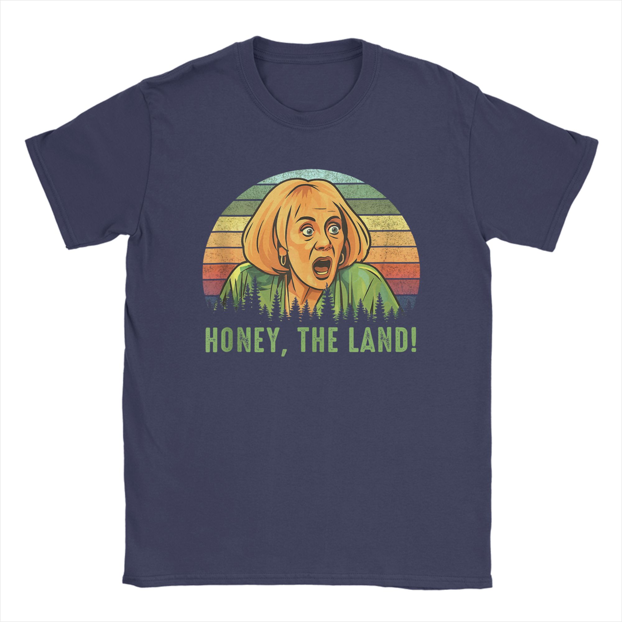 Honey The Land Funny Retro Sunset Forest T Shirt Men s  100% Cotton Leisure T-Shirts O Neck  Tees Short Sleeve Tops Big Size 4XL