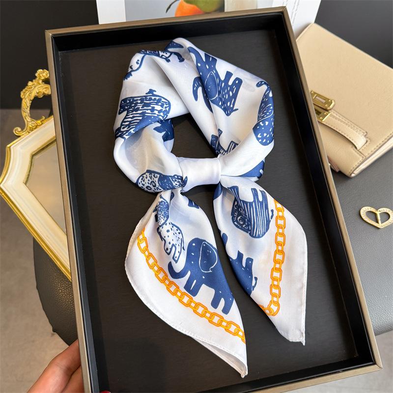 Art commuter style simulation silk printing silk scarf square scarf high-end shawl sunscreen neck small square scarf headscarf scarf